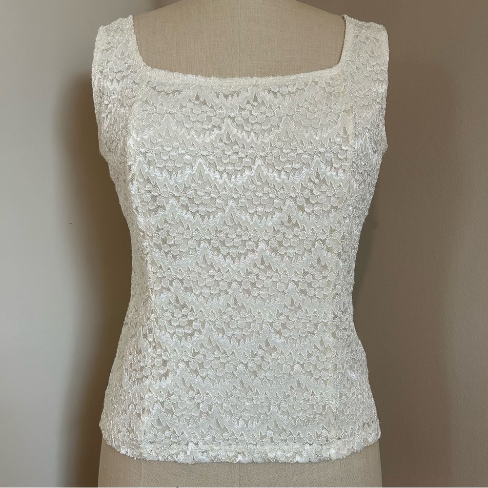 VTG 90s Lace Tank Top Square Neck Made in USA Sz XL